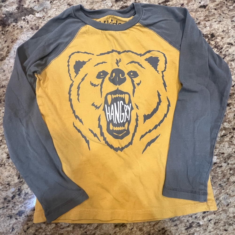 Fabkids Mustard and Charcoal Bear Print Tee